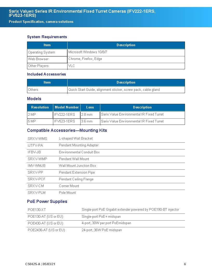 Pelco IFV222-1ERS Spec 04