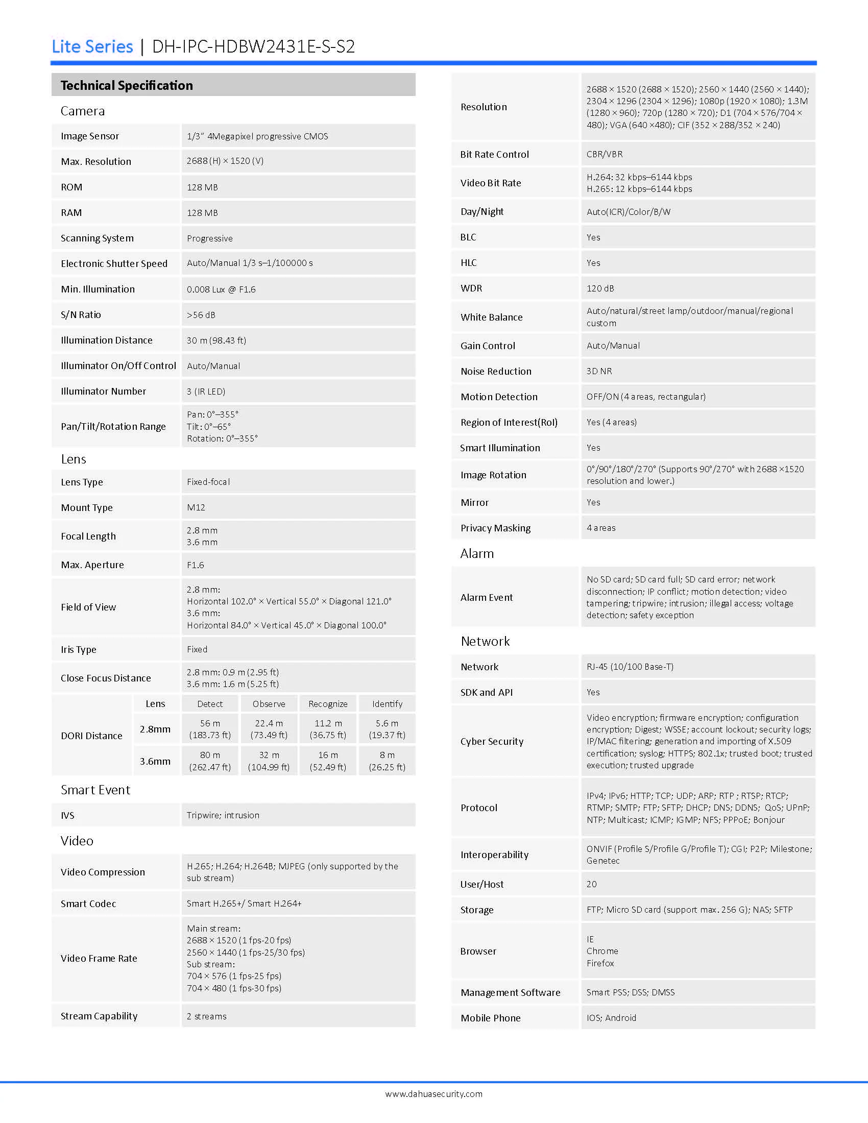 Dahua IPC-HDBW2431E-S-S2 Spec 01