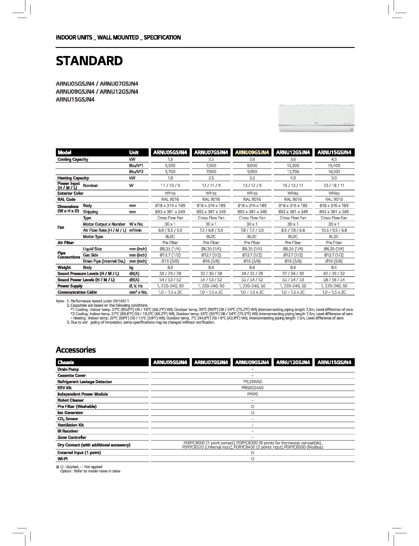 LG Multi V S Series Indoor Spec