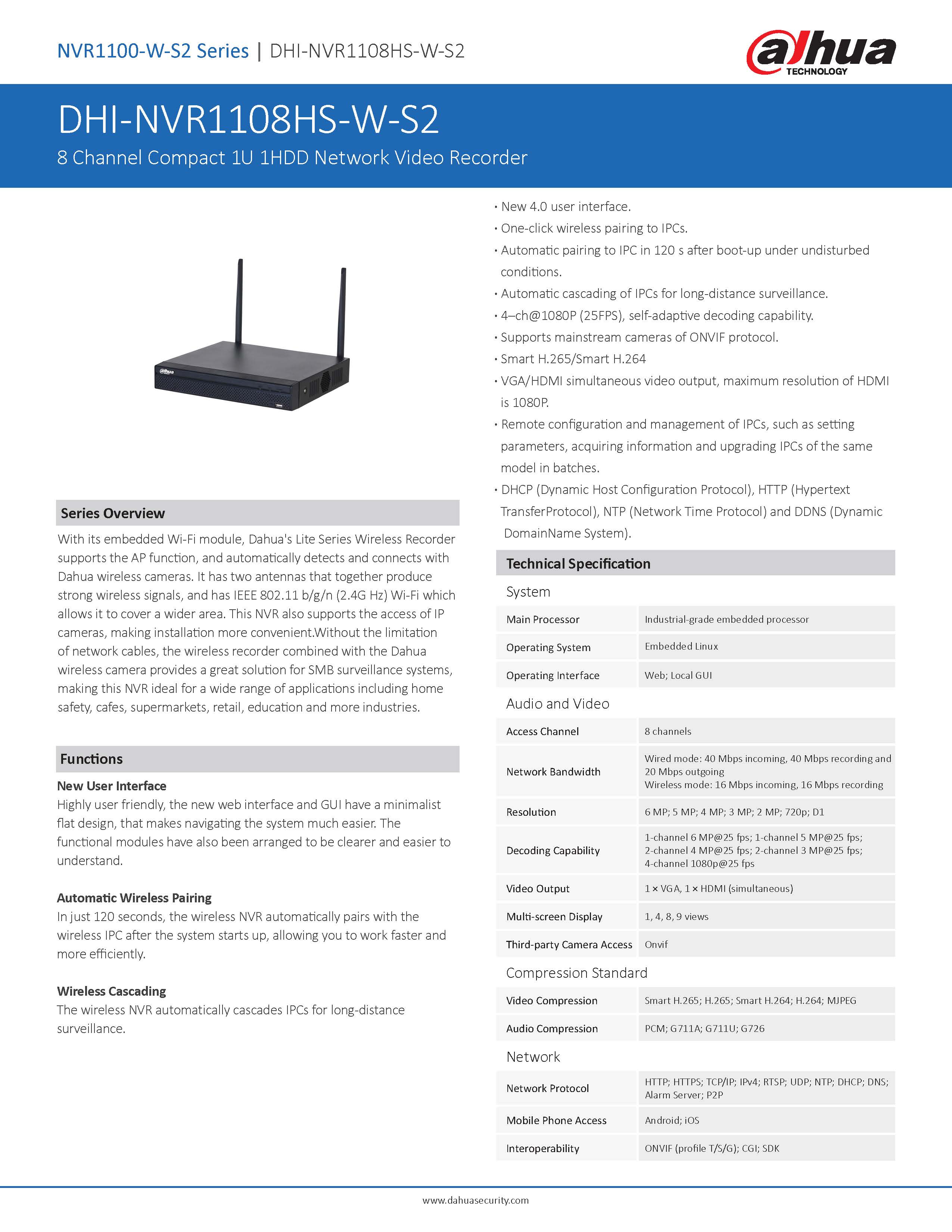 Dahua NVR1108HS-W-S2 Spec 01