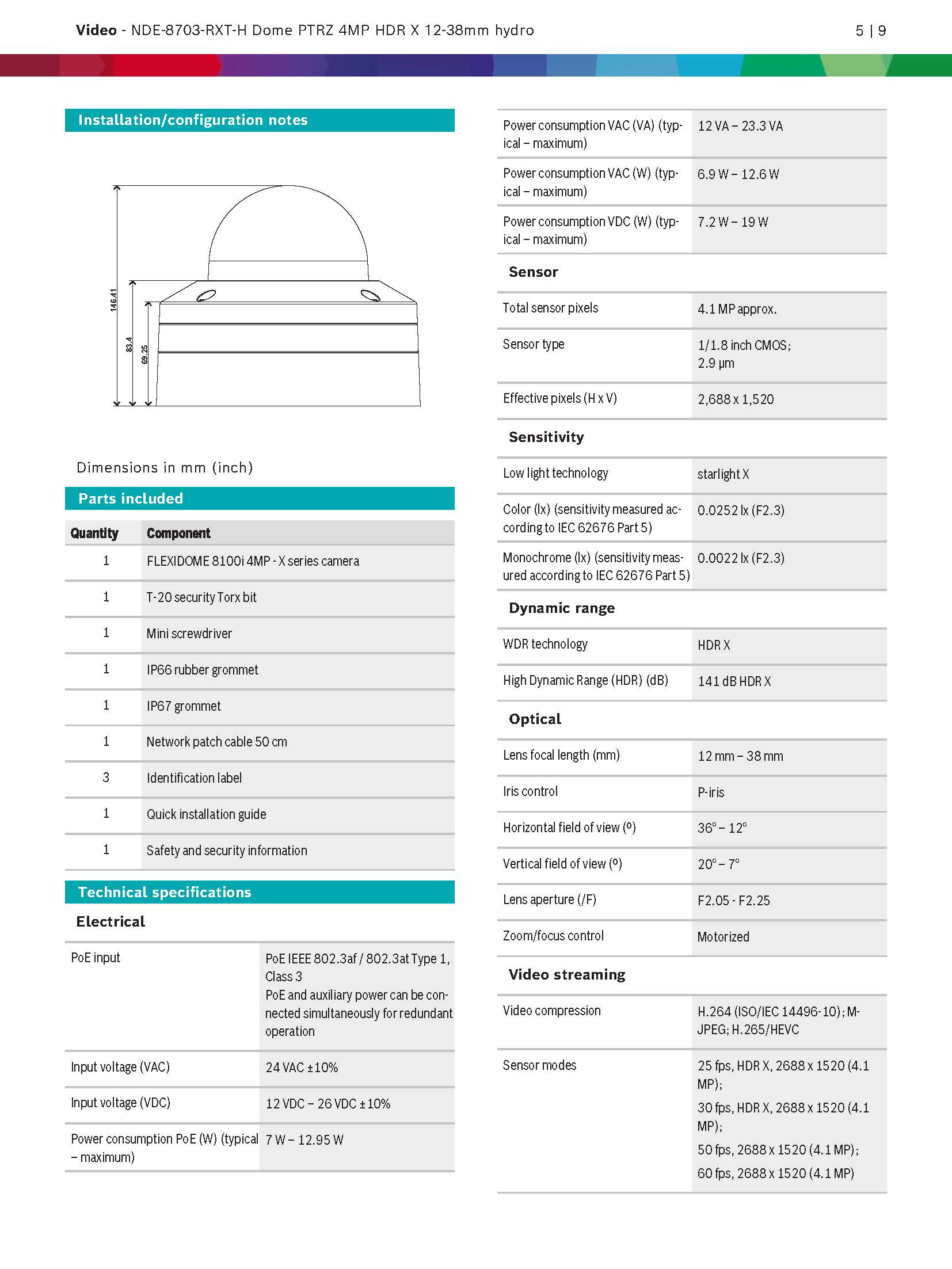 Bosch NDE-8703-RXT Spec 01